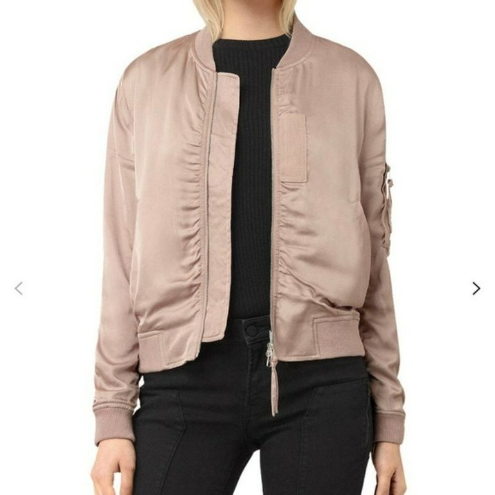 ALLSAINTS Women Small Full Zip Kuma Bomber Nude Pink Jacket